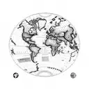 historic World Map upper half-sleeve with an exploration ship, simple, correct scale of continents tattoo design idea