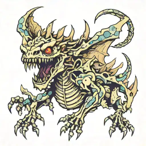 zombiedragon, bones, flesh, gore creepy monster tattoo design idea