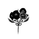 bouquet with poppy, crimson clover, morning glory, roses, carnations, wisteria, daisy, ivy  tattoo design idea