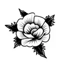 bouquet with poppy, crimson clover, morning glory, roses, carnations, wisteria, daisy, ivy  tattoo design idea