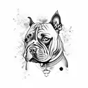 A blackwork tattoo of a Cão American bully in a hip-hop pose tattoo design idea
