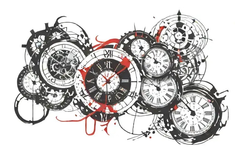 Composition of clocks going in a circle, symbolizing the infinity of time tattoo design idea