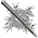 Tattoo sketch, bamboo stems, katana sword, thin lines, many details tattoo design idea