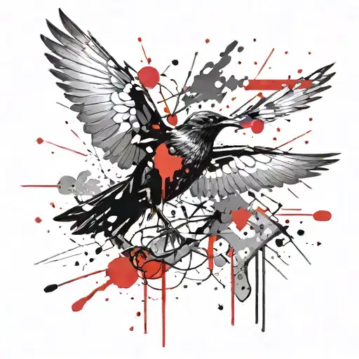 blackbird flying away tattoo design idea
