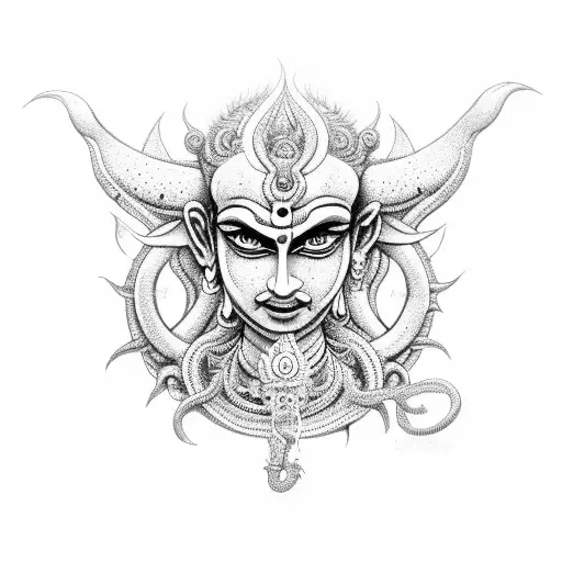 full body Hindu god with eight arms and the head of a jackal tattoo design idea
