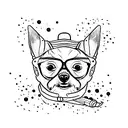 a mini pinscher dog that is wearing a ski mask and is pointing a pistol that looks like a cartoon line art tattoo line a tattoo design idea