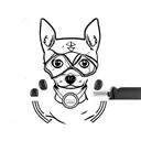 a mini pinscher dog that is wearing a ski mask and is pointing a pistol that looks like a cartoon line art tattoo line a tattoo design idea