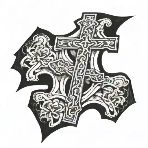 cross with holy trinity mixed together and the psalms 23 bible passage  tattoo design idea