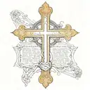 cross with holy trinity mixed together and the psalms 23 bible passage  tattoo design idea