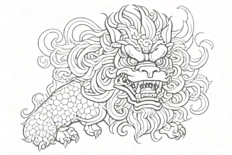 roaring chinese foo dog tattoo design idea