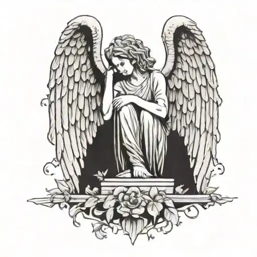 weeping angel, beautiful, gravestone engraved with name tattoo design idea