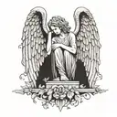 weeping angel, beautiful, gravestone engraved with name tattoo design idea