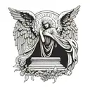 weeping angel, beautiful, gravestone engraved with name tattoo design idea