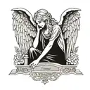 weeping angel, beautiful, gravestone engraved with name tattoo design idea