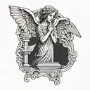 weeping angel, beautiful, gravestone engraved with name tattoo design idea