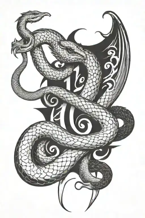 the angle numbers 111 on top under neath the name Baby Drakeo with a snake going threw it tattoo design idea