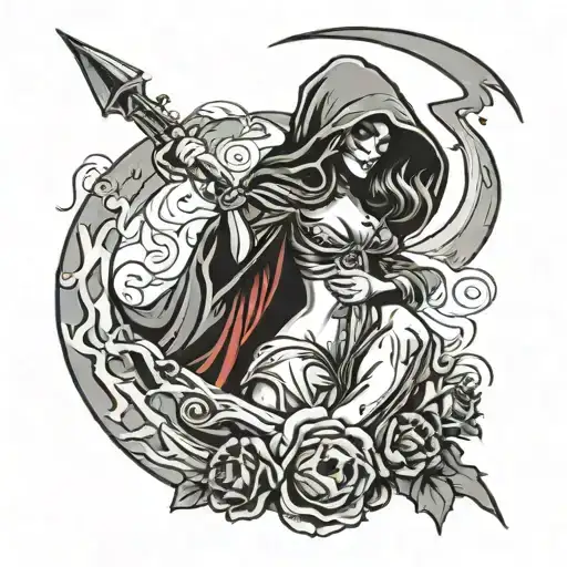 sexy grim reaper pinup tattoo design idea