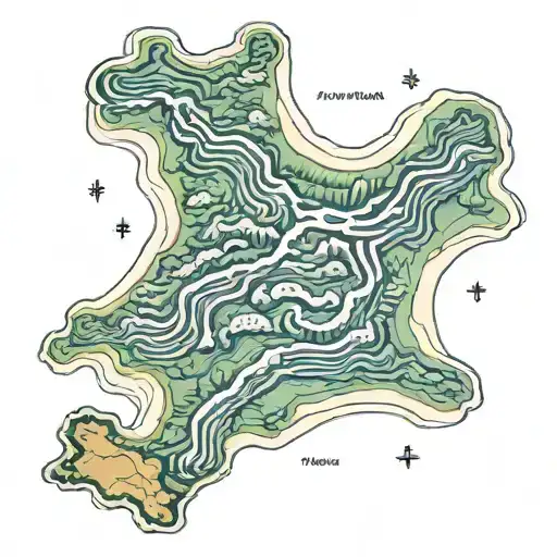 Topographic map of a PNW mountain range with ninja turtle footprints throughout tattoo design idea