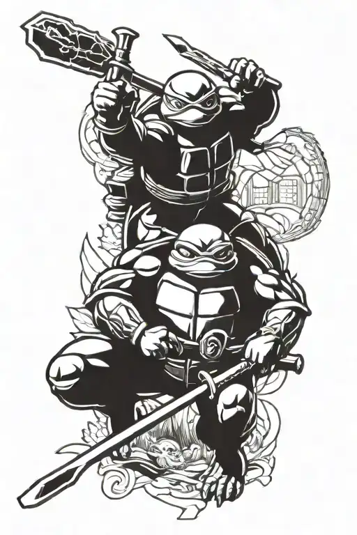 Design a tattoo inspired by the Teenage Mutant Ninja Turtles in a Pacific North West setting tattoo design idea