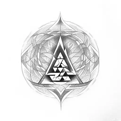 valknut symbol tattoo with a forest silhouette in the background tattoo design idea