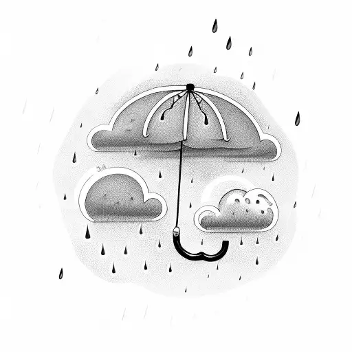 umbrella with cloud and rain and lightning  tattoo design idea