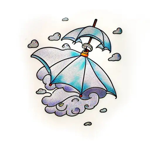 umbrella with cloud and rain and lightning  tattoo design idea