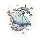 umbrella with cloud and rain and lightning  tattoo design idea