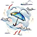 umbrella with cloud and rain and lightning  tattoo design idea
