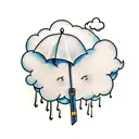umbrella with cloud and rain and lightning  tattoo design idea