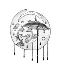 umbrella with rain and Sun and moon tattoo design idea