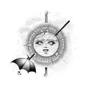 umbrella with rain and Sun and moon tattoo design idea