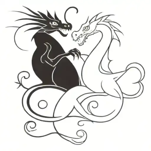 two intertwined lines that form the figure of two dragons, with minimal details to highlight the distinctive features tattoo design idea