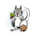 squirrel with acorn in a bag tattoo design idea