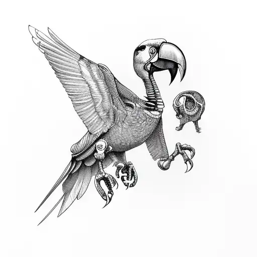 flying toucan skeleton with colourful beak  tattoo design idea