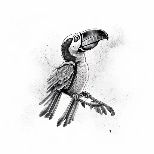 flying toucan skeleton with colourful beak  tattoo design idea