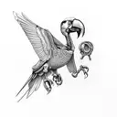 flying toucan skeleton with colourful beak  tattoo design idea
