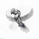 flying toucan skeleton with colourful beak  tattoo design idea