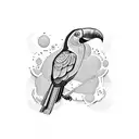 flying toucan tattoo with colourful long nose tattoo design idea