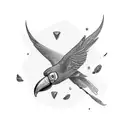 flying toucan tattoo with colourful long nose tattoo design idea