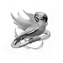 flying toucan tattoo with colourful long nose tattoo design idea