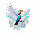 flying toucan skeleton with colourful beak  tattoo design idea