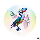 flying toucan skeleton with colourful beak  tattoo design idea