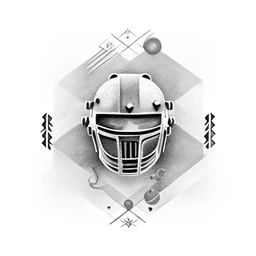 Generate a black and gray tattoo design showing a Roman helmet lying in the grass and pierced with arrows. tattoo design idea