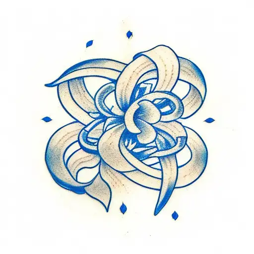 A blue flower vine wrapping around a cross tattoo design idea