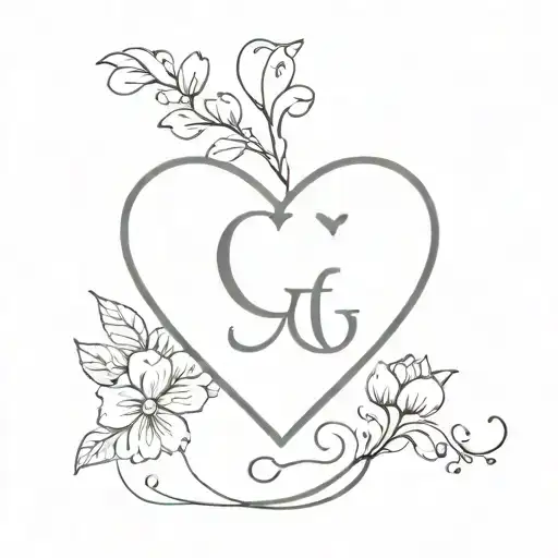 initials G & G with a heart tattoo design idea
