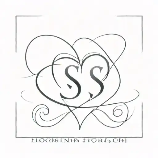 initials S with a heart tattoo design idea