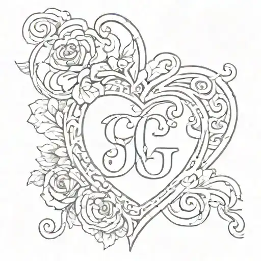 initials G & G with a heart tattoo design idea