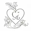 initials G & G with a heart tattoo design idea