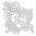 initials G & G with a heart tattoo design idea