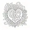 initials G & G with a heart tattoo design idea